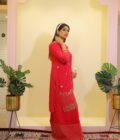 Royal Crepe Sharara Set A stunning embroidered Crepe Shara Set with bordered Organza Dupatta