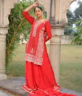 Scarlet Red Crepe Sharara Suit