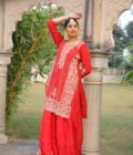 Scarlet Red Crepe Sharara Suit