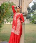 Scarlet Red Crepe Sharara Suit