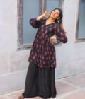 Black Beaded Crepe Casual Sharara