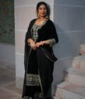 Dramatic Black Velvet Suit with Heavy Hand Embroidery