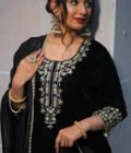 Dramatic Black Velvet Suit with Heavy Hand Embroidery